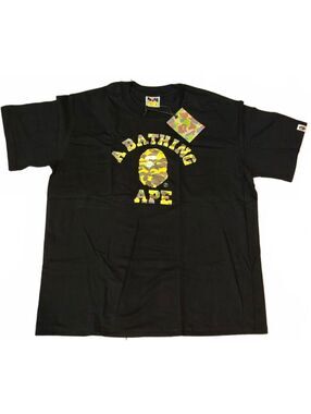 A Bathing Ape Black T-Shirt with Yellow Camo Logo Size Large